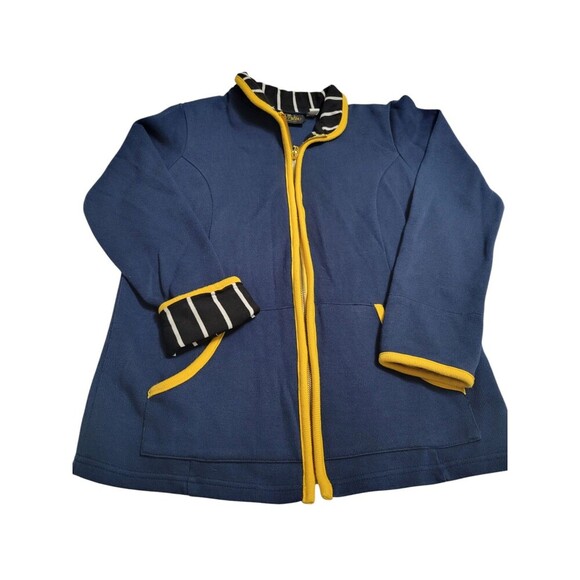 Bob Mackie Jackets & Blazers - Bob Mackie Wearable Art XXS Women's Full Zip Navy/Yellow Pockets